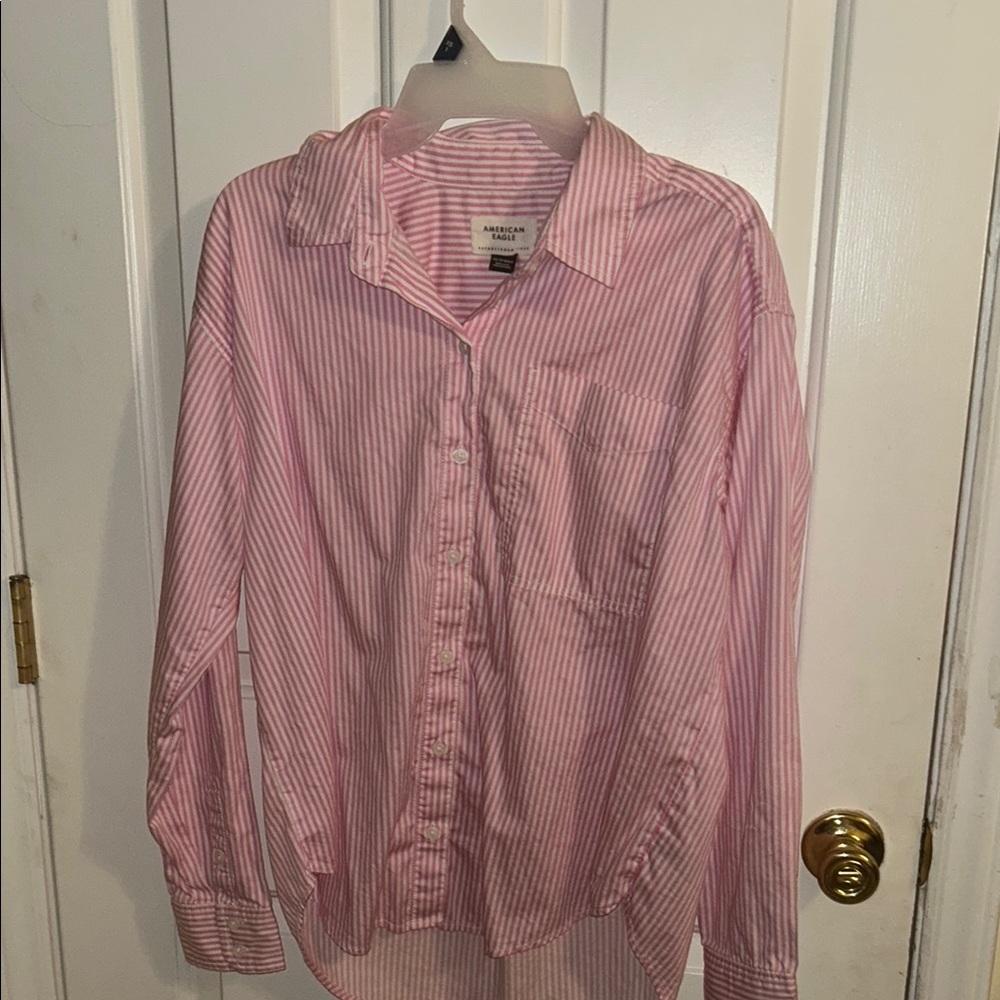 American Eagle Outfitters Pink Striped Button Down Shirt